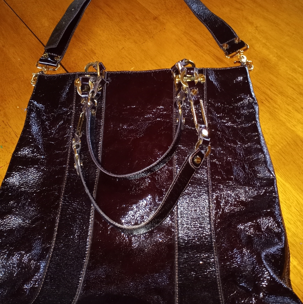 Tory Burch Tory Burch Large Tote Brown Leather/Patent Leather Cross Body B